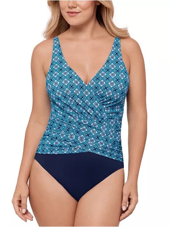 Swim Solutions Other - Swim Solutions Blue Patterned V-Neck One-Piece with Navy Bottom